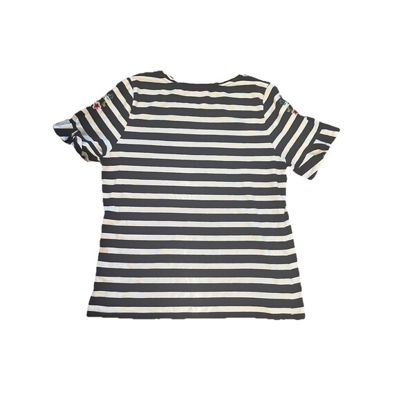 August Silk Striped Tee with Floral Embroidery Ruffled Sleeve - Picture 5 of 10